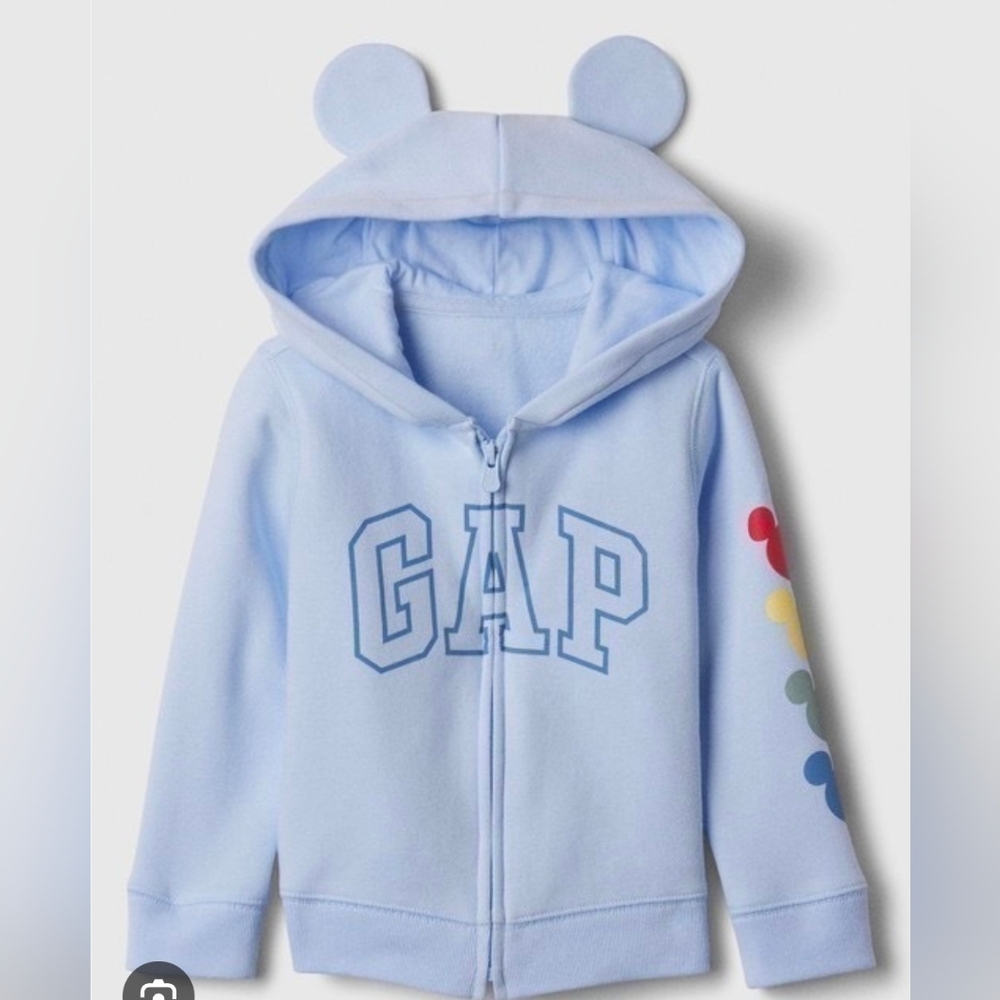 NWT 3T Disney Mickey Mouse Zip Up Sweatshirt GAP light Blue With Rainbow Mickey